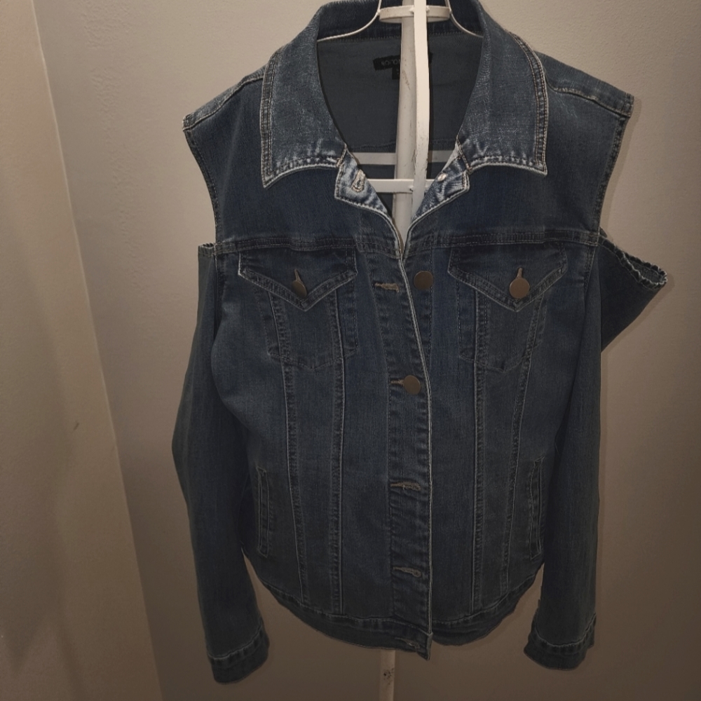 Boston Proper Cut Out Shoulder Jean Jacket